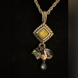 Lia Sophia Meltaway Faux Pearls, Clear, Blue, Green Cut Crystal Gold Necklace